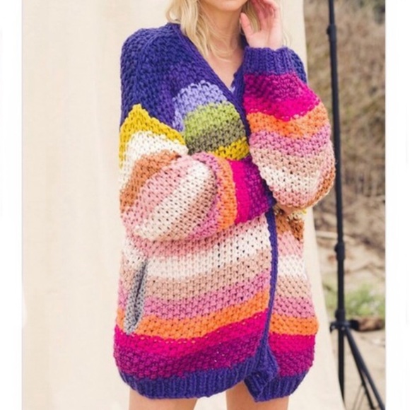 Sweaters - NEW Beautiful colorful boho oversized open cardigan with pockets